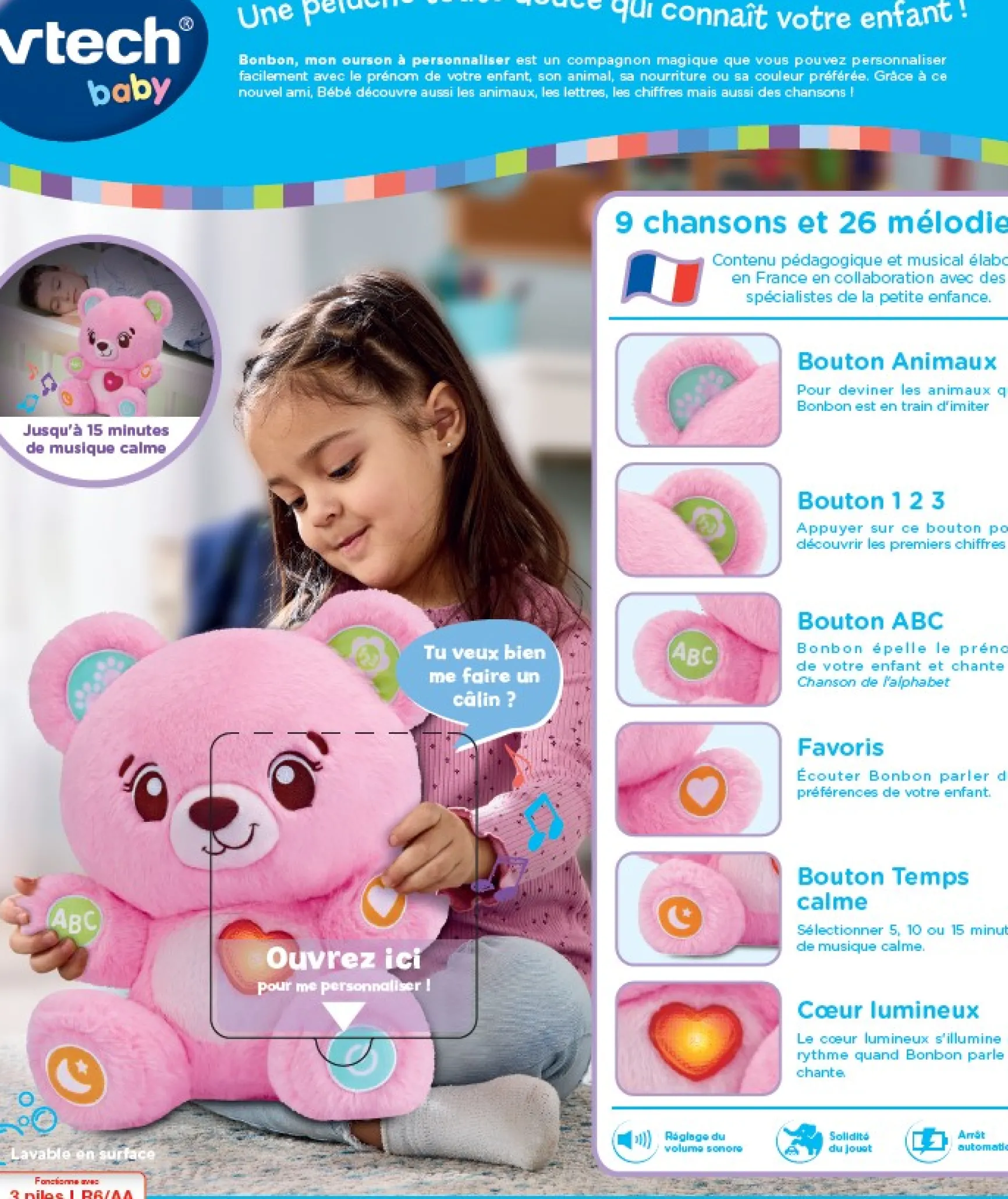 Bonbon, mon ourson à personnaliser - rose