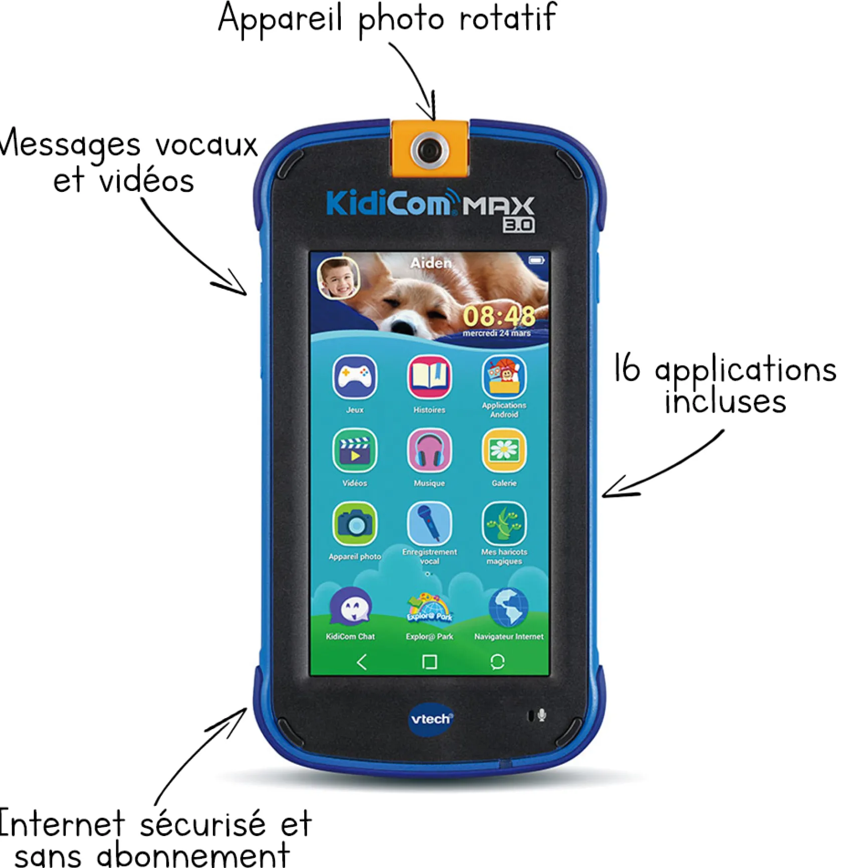 KidiCom MAX 3.0 bleu - portable sécurisé enfant