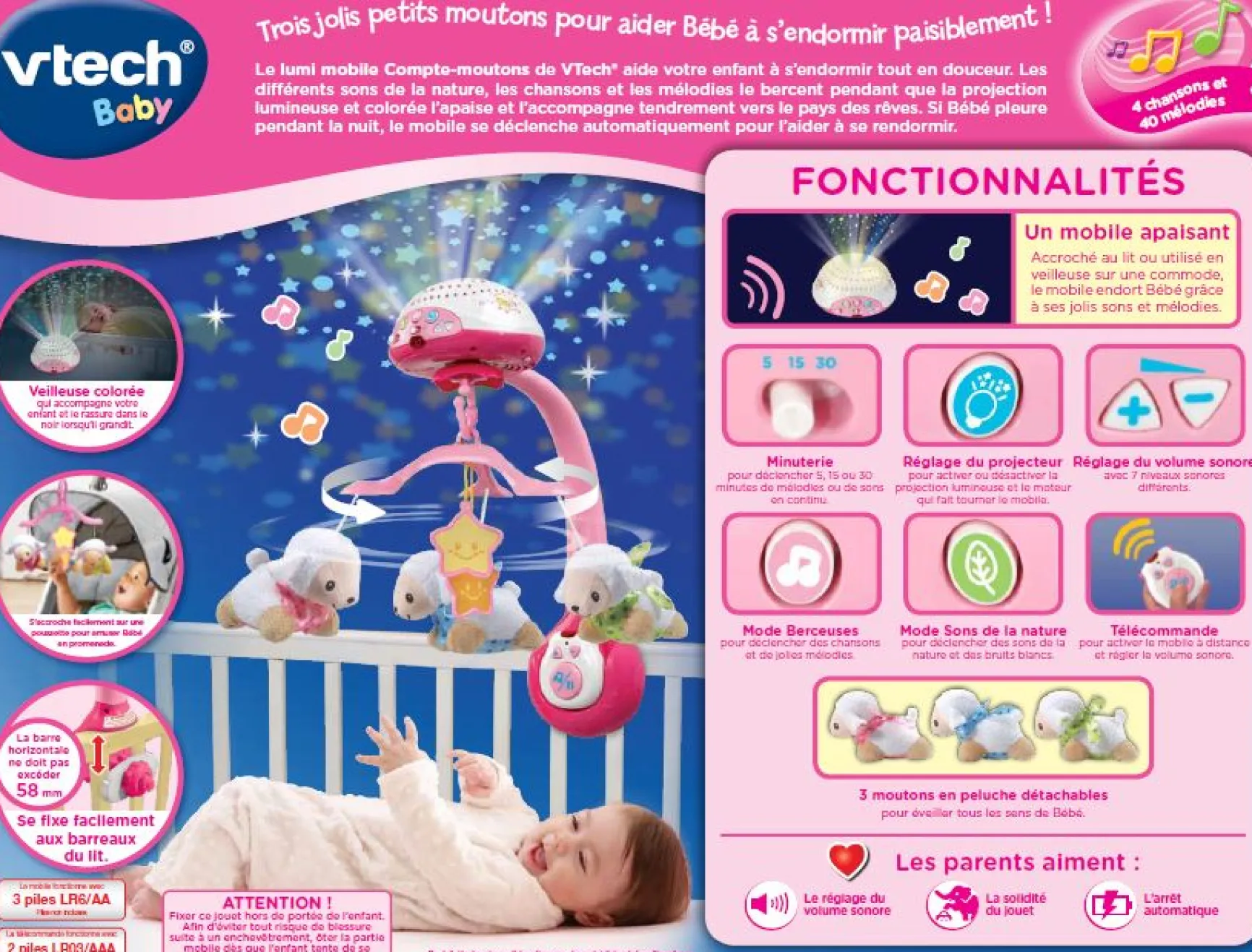 Lumi mobile Compte-moutons rose - mobile bébé