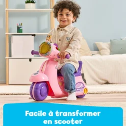 Porteur scooter interactif 3 en 1 rose