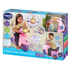 Porteur scooter interactif 3 en 1 rose
